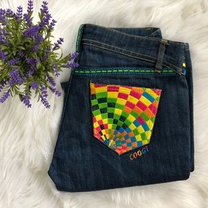 COOGI Dark Wash Colorful Psychedelic Jeans! 11/12